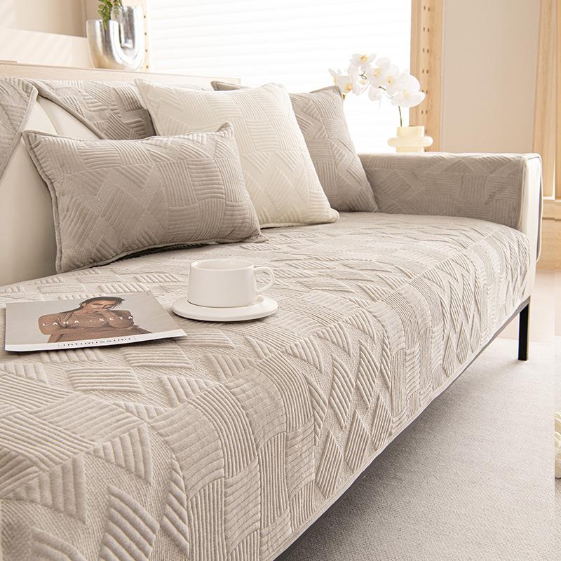 New Autumn Winter Plush Sofa Cushion Thickened Geometry Solid Color Sofa Cushion Cover Warm Velvet Non-Slip Armrest Back Cushion