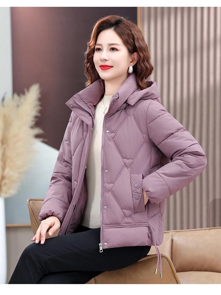 Jachetă de iarnă groasă și călduroasă pentru femei, scurtă, cu glugă detașabilă, rezistentă la vânt