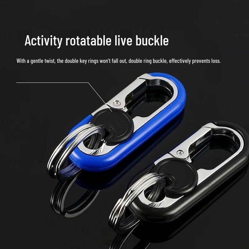 Omeida Unisexowy Stopowy Brelok do Kluczy Samochodowych z Podwójnym Kółkiem i Funkcją Zawieszania na Pasku – Personalizowany Wisiorek Brelokowy na Prezent