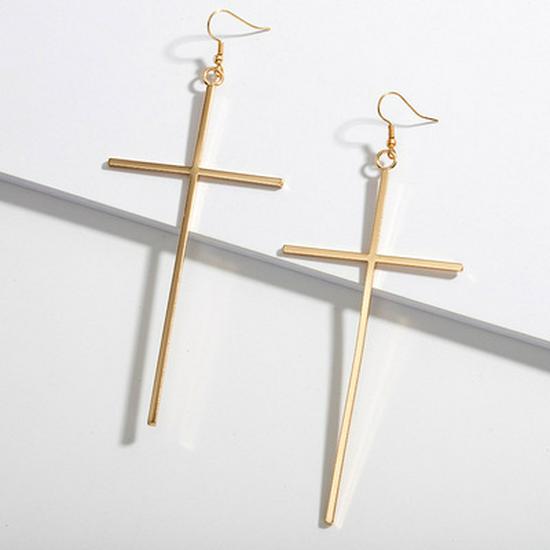 Europäische Mode Große Kreuz-Steckohrringe für Damen - Übertriebene Lange Hänge-Ohrringe Street Style