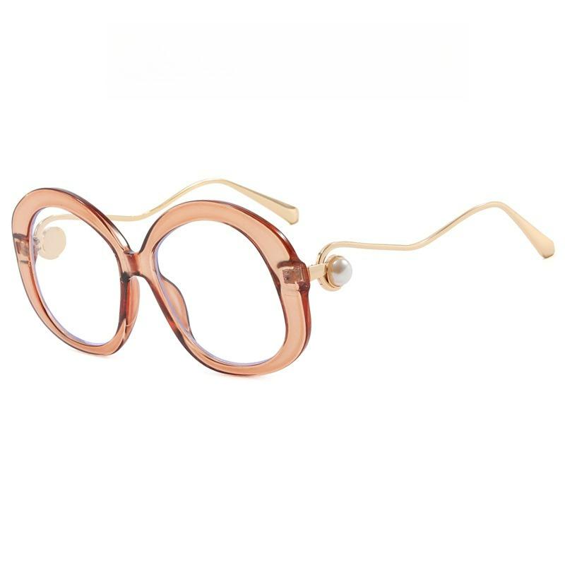 Oval Large Frame Pearl Metal Feet Fashion Flat Mirror Transparent Lens Retro Elegant Suitable for Daily Vacation Use