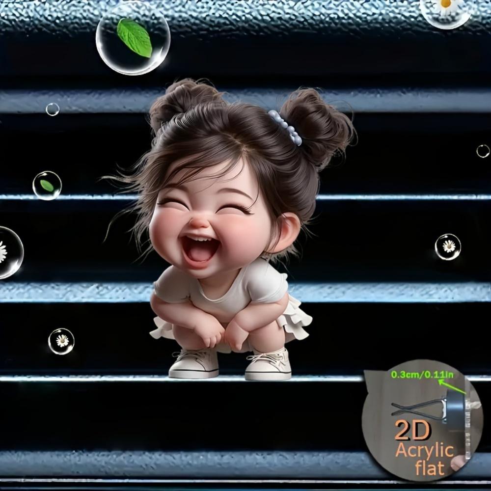 5 pièces Chignon Double Sourire Chibi Petite Fille Acrylique Plat 2D Clip pour Bouche d'Aération de Voiture Accessoires de Voiture pour Intérieur de Voiture, Cadeau pour Femme
