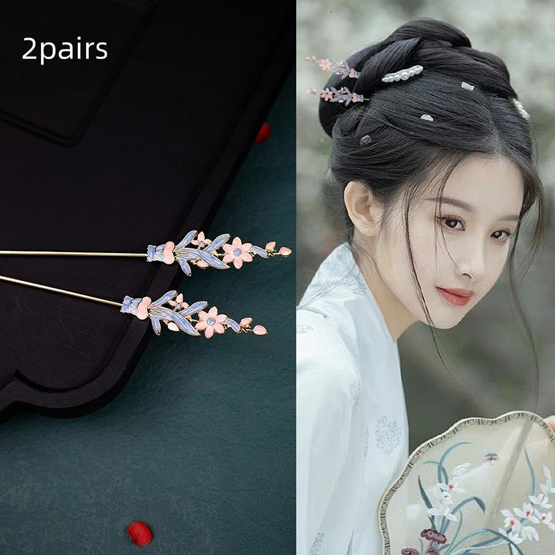 

2 пары Древняя китайская заколка для волос Жемчуг Классическая заколка для волос династии Тан Кисточка Элегантный цветок Гребень для волос
