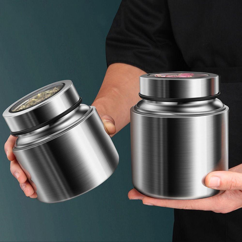 Airtight Stainless Steel Tea Canister Seal Lid Tea Storage Jar Coffee Bean Storage Canister Grain