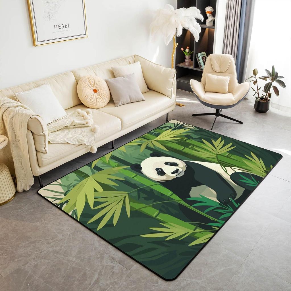 Uroczy dywanik z pandą do sypialni, pokoju zabaw, na sofę, dywan z naturalnych liści bambusa, kreskówkowy dziki zwierz dżungli, wewnętrzna mata podłogowa, wycieraczka