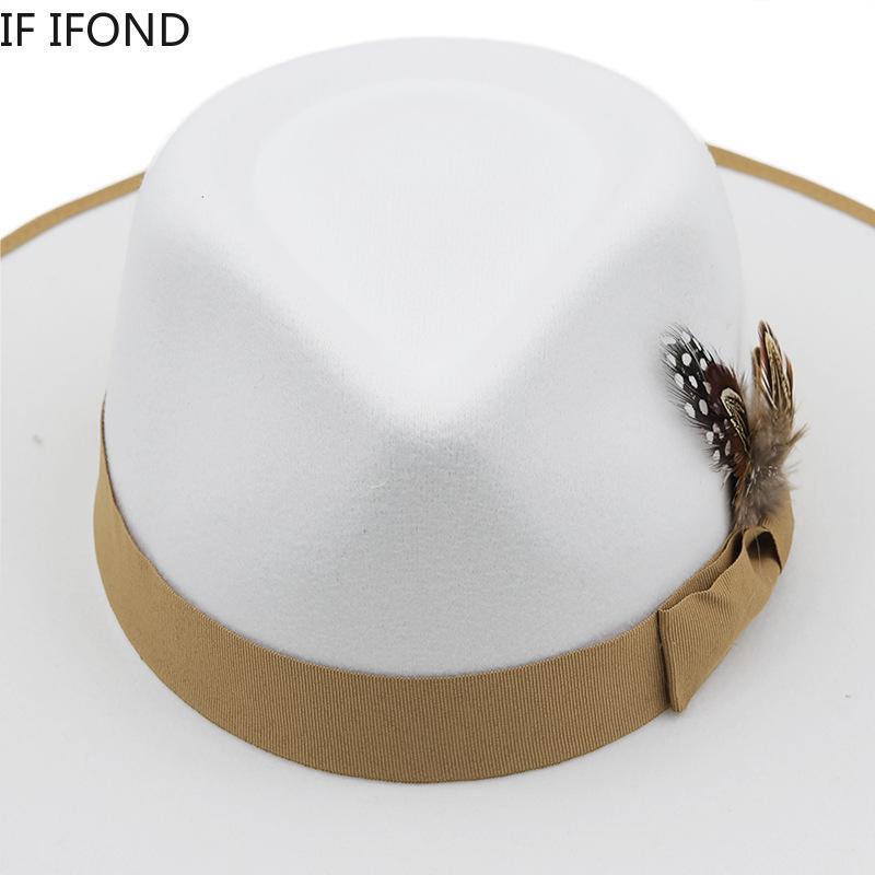 2022 New Feather Band Felt Fedora Hats for Women Wide Brim Men Formal Jazz Hats Panama Church Wedding Dress Hat Chapeu Feminino