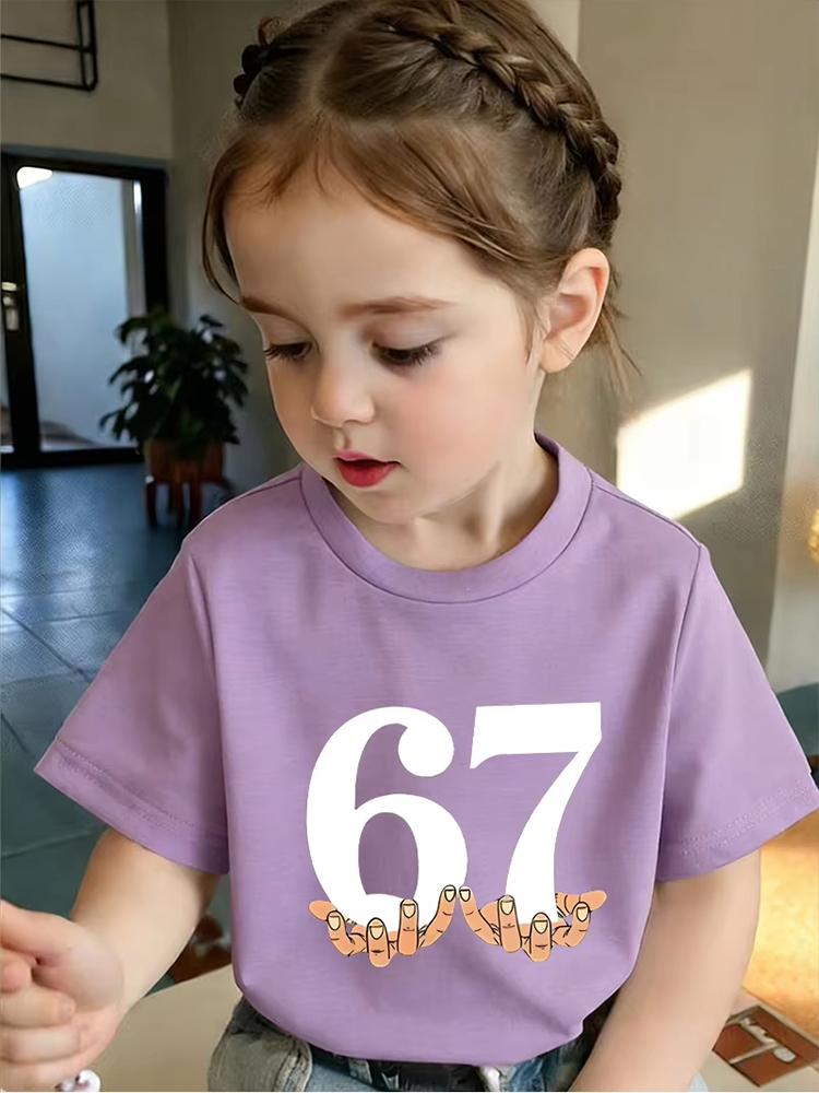 Kids Black 67 Number with Hands Graphic TShirt Soft Cotton Minimalist Tee for Boys  Girlsdf0180