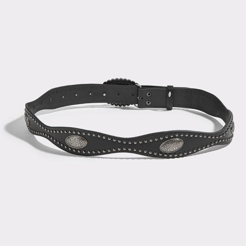 Studded Punk Style Belt Adjustable PU Leather with Charm Heart Buckles for Men Women Fashion Accessories