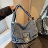 Neue Koreanische Stil Gewaschene Denim Schultertasche Fashiable Pendeltasche Fashiable und Vielseitig für den Täglichen Gebrauch Umhängetasche