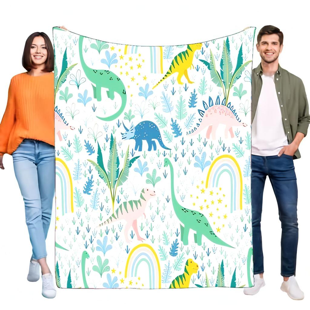Dinosaurier Dschungel Regenbogen Decke Weich Gemütlich Flanell Überwurf für Kinder Jungen Mädchen Bett Sofa Dekoration Geschenk