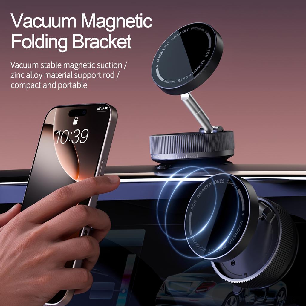 Skladací magnetický držiak mobilného telefónu do auta, Mechanická vákuová prísavka 360° otočný silný magnetický adsorpčný držiak Navigačný univerzálny držiak