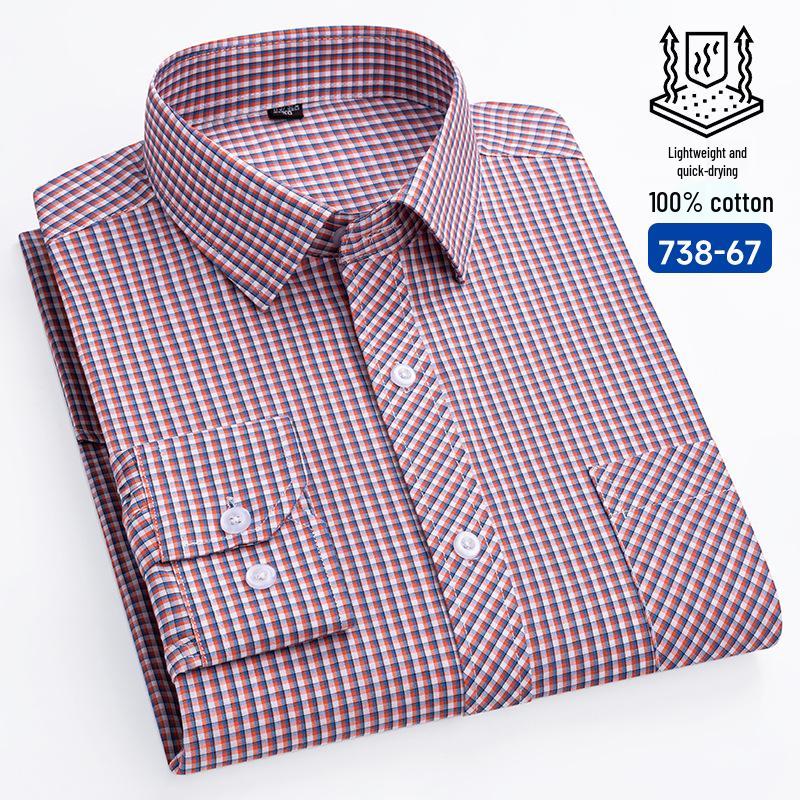 Men's Slim Fit Plaid 100% Cotton Shirt - Long Sleeve, Spring/Autumn Casual Korean Style for Young & Middle-Aged