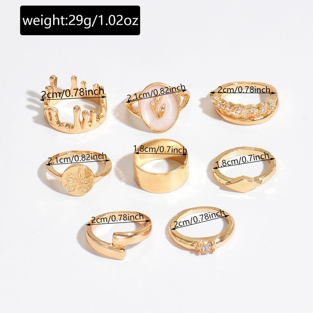 Geometrische Zinklegering Ringenset Met Bloemenpatroon Voor Stijlvolle Vrouwen