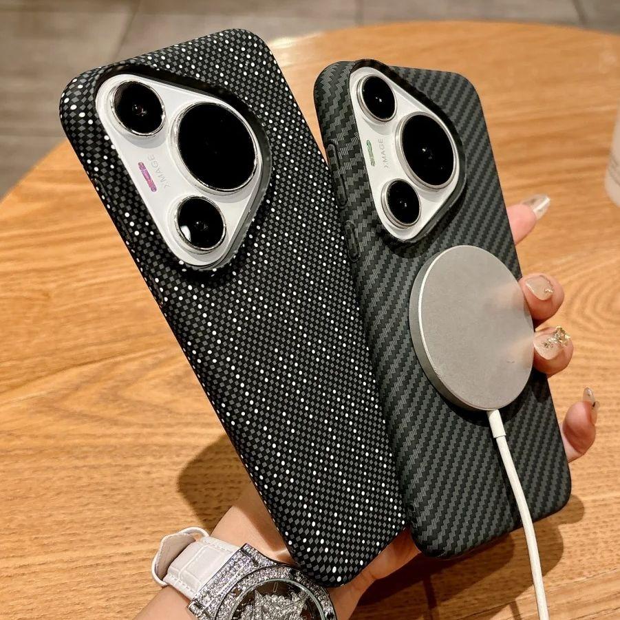 Kohlefaser Kevlar Rüstungs Hülle Für Huawei Pura80 P70 Ultra Mate 80 Pro Max Für Magsafe Magnetische Lade Härte Kunststoff Abdeckung