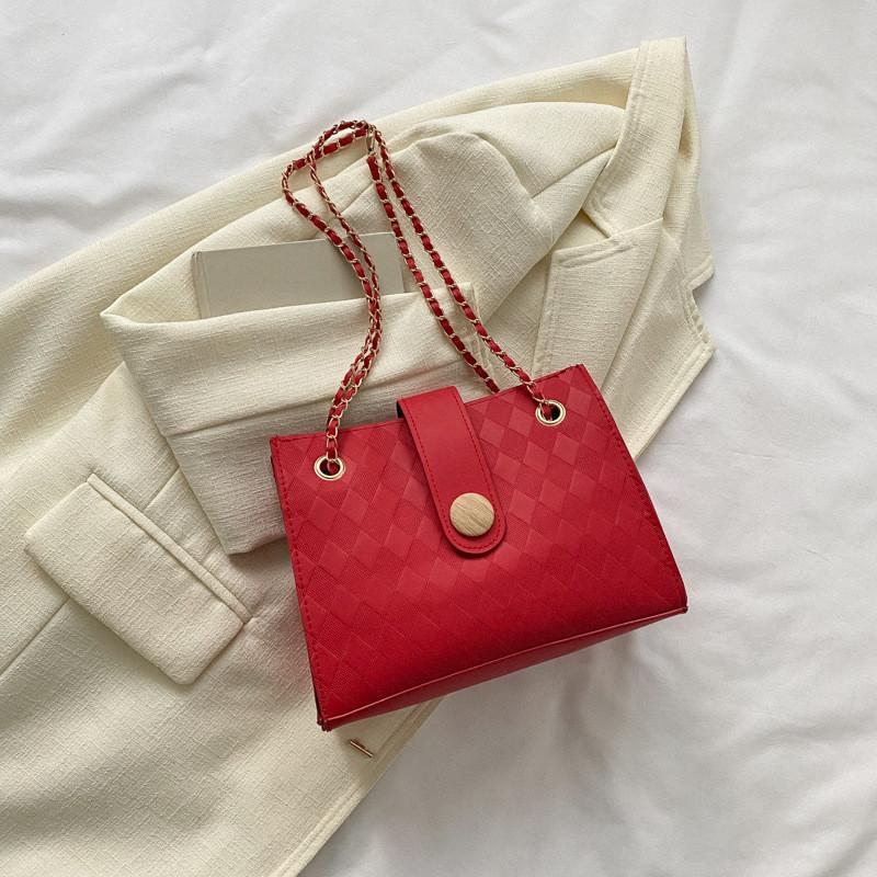 Fashionable Vintage Pattern Chain Shoulder Bag Versatile Pu Leather Crossbody Bag