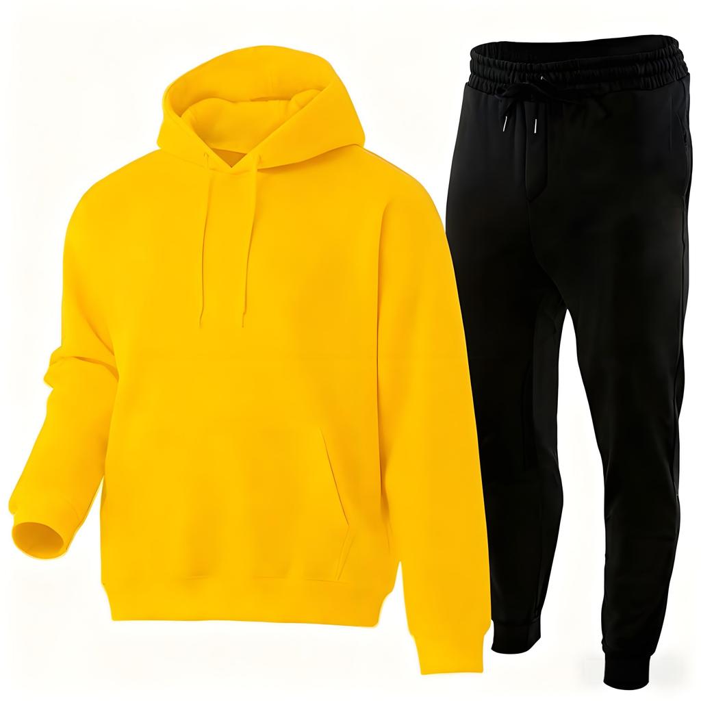 Herren- und Damen einfarbige lässige Fleece warme Kapuzen-Sweatshirts mit Kordelzugbündchen, Sweatshirts und Sweatpants, Sport 2-teiliges Set