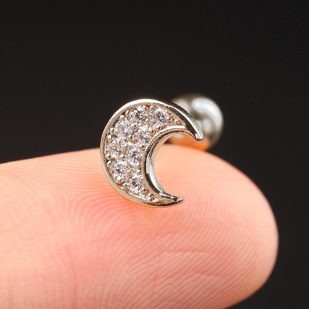 1 Stück Tragus Piercing Ohrringe Damen Kleiner Mond Zirkon Goldfarbe Zierlich Knorpel Ohr Septum Ohrläppchen Helix Körperschmuck Geschenke CC004