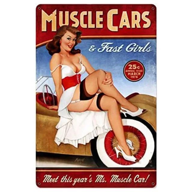 Vintage Pinup Girls Metal Tin Sign Wall Decor  Sexy Retro Art Posters for Man Cave Home Cafe Garden Club Bar  Iron Painting Plaq