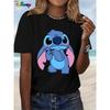 MINISO New Fashionable Disney Stitch Womens Casual Elegant Tshirt Cute Cartoon Printed Short Sleeve Harajuku Top Shirt
