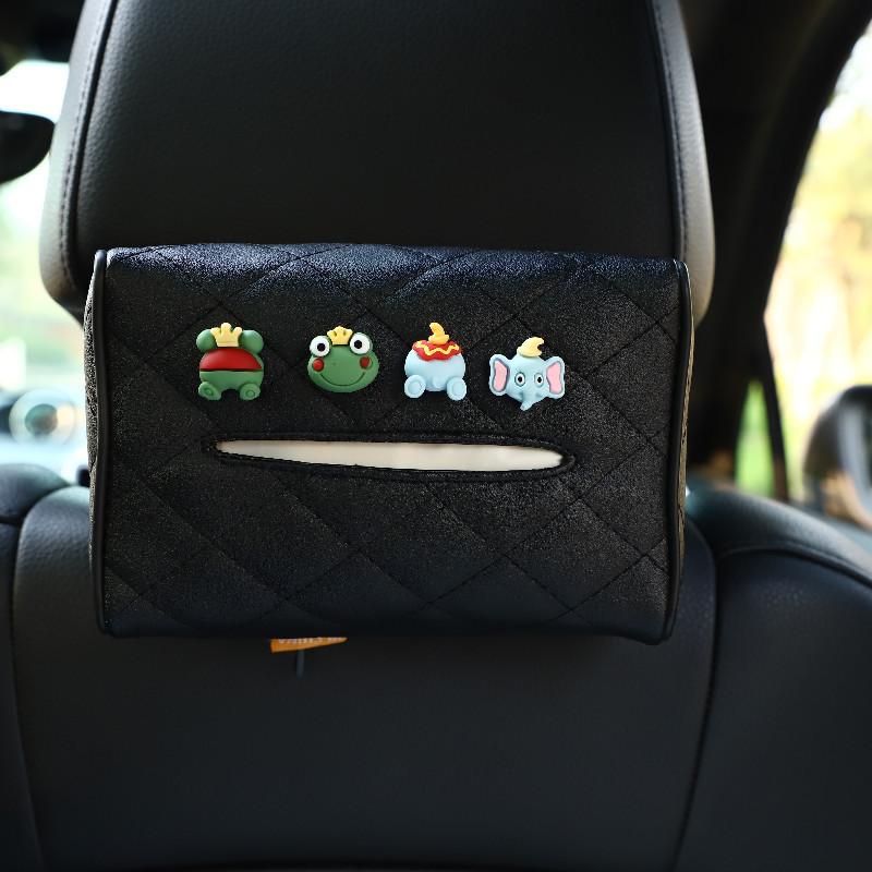 Leather Car Tissue Box Cartoon Cute Car Seat Back Hanging Drawout Box Multifunctional Armrest Box