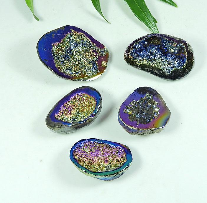 27-34 MM Rainbow Titanium Aura Agate Druzy Fancy Loose Gemstone 5 Pcs Lot SY-118