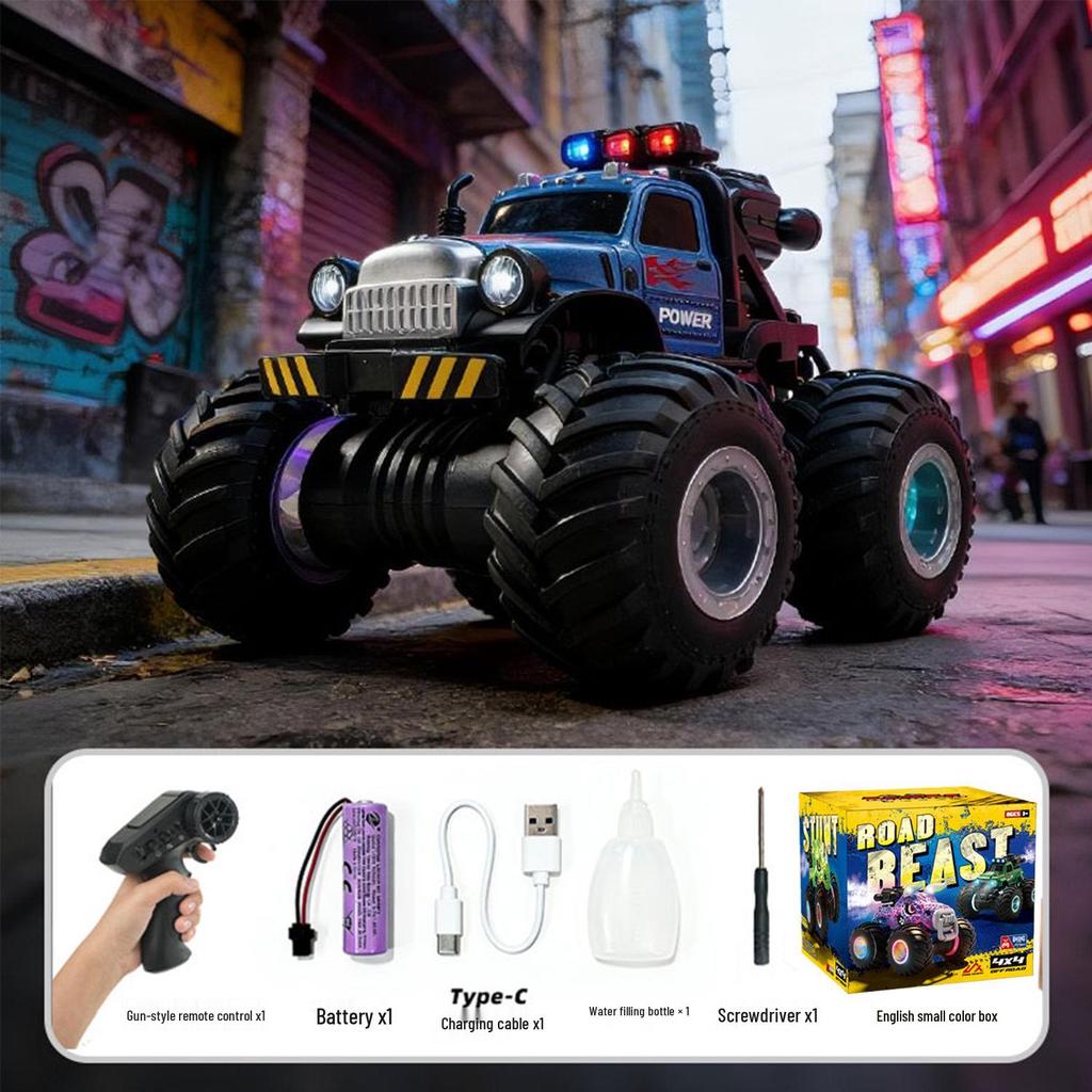 Off-Road Remote Control Big Foot Stunt Car with Shock Absorbers and Spray Action - Children's Toy