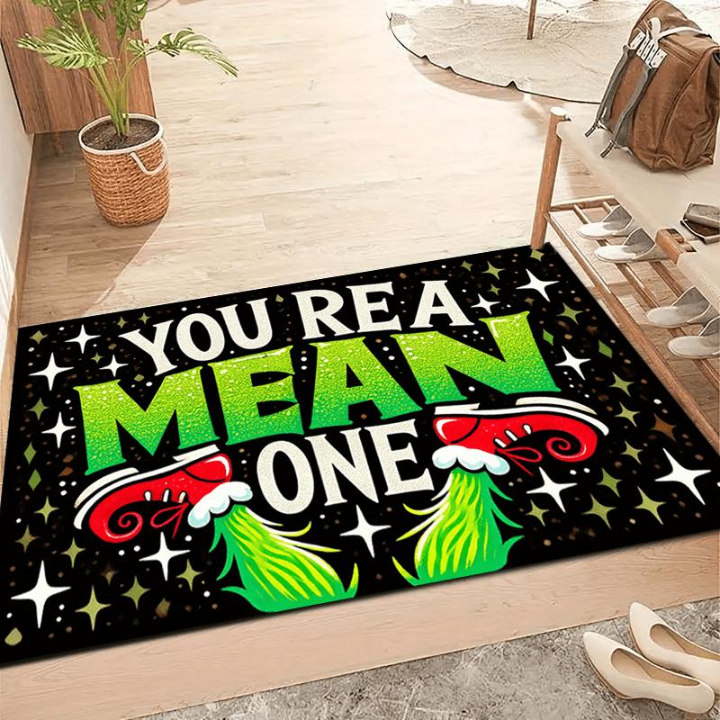 

You re a Mean One Themed Mat Carpet, Green Glitter Red Shoes Design Anti-Slip Machine Washable for Entryway Living Room Decor 40x60cm