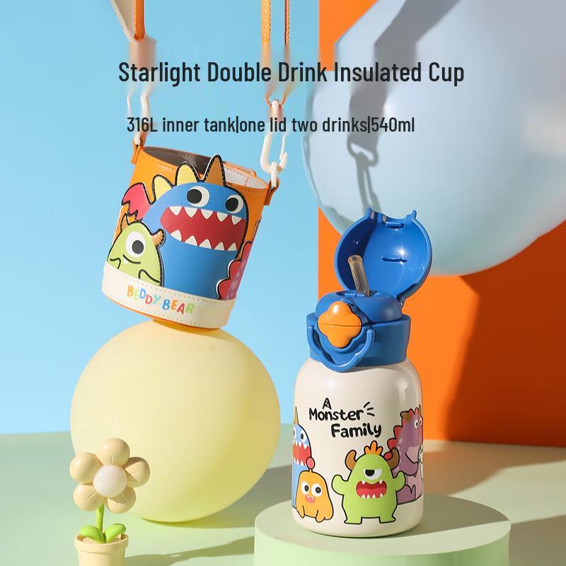 Beddybear Kids Double-Drink Insulated Water Bottle 540ml