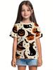 T-Shirt for Girls Halloween Cartoon Pumpkin Print Round Neck Short Sleeve Tops Fashion Girls Clothes Holiday Children's Clothing