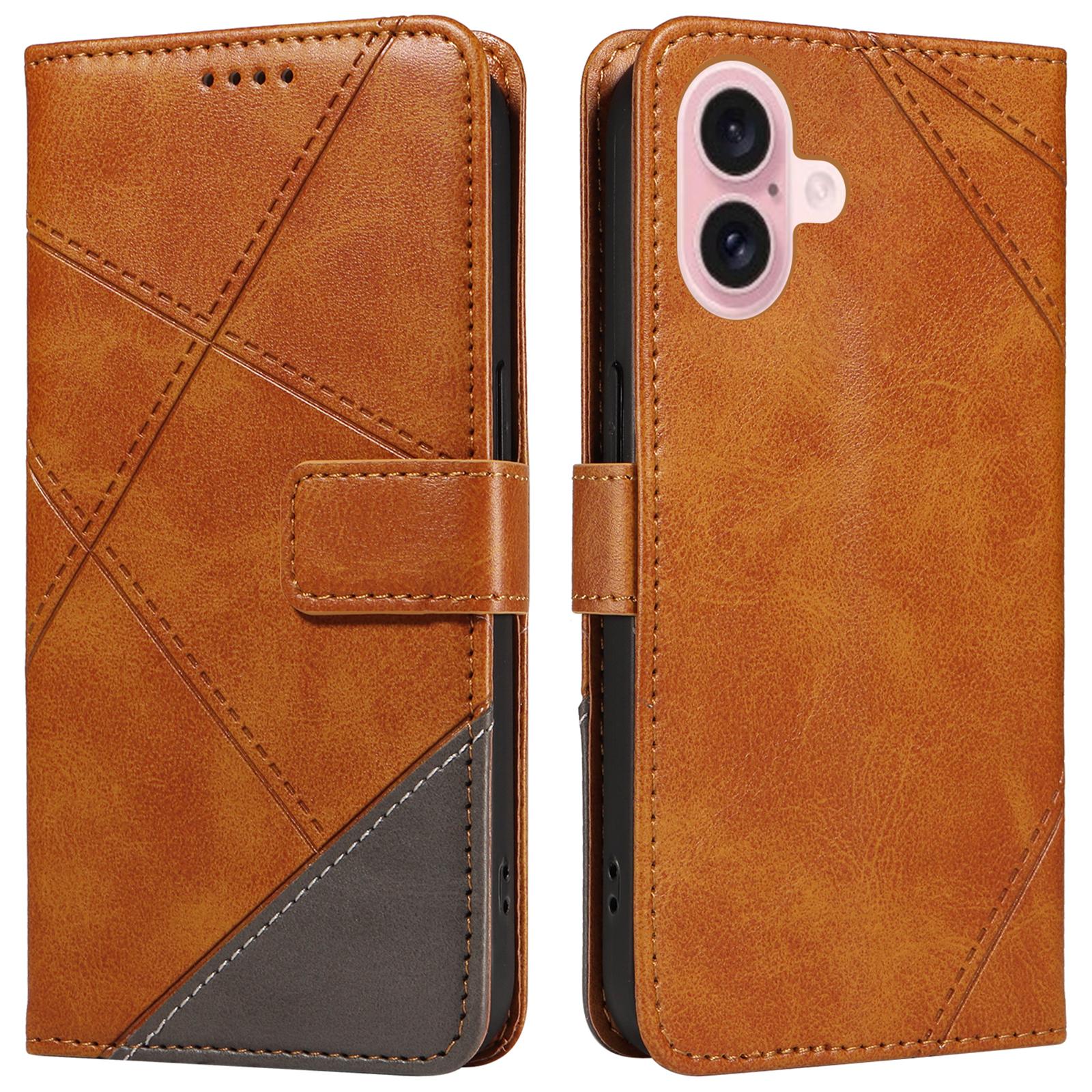 

For iPhone 16 Case PU Leather Protective Geometric Line Phone Cover Wrist Strap
