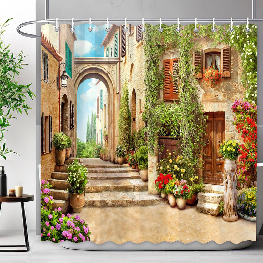 Mediterraner Wald Wasserfall Naturlandschaft Duschvorhang Polyesterstoff Waschbar Badvorhang Badezimmer Dekoration Mit Haken