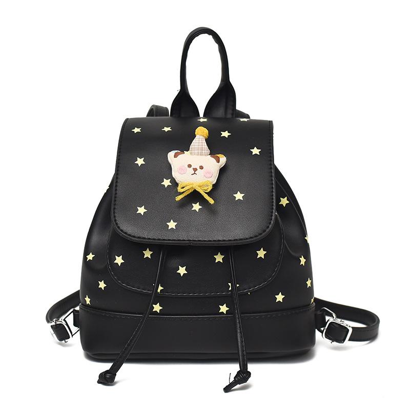 Casual star backpack girls fashion bag spring and summer new pleated backpack student travel bag чёрный