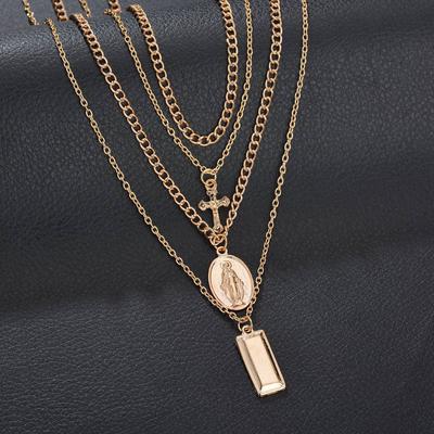 Vintage Personality Exaggerated Madonna Cross Alloy Multilayer Pendant Necklace