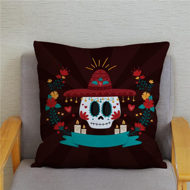 Mexican Day of The Dead Pillowcase Bedroom Living Room Sofa Home Decoration  Cartoon Flower Skull Print Cushion Cover