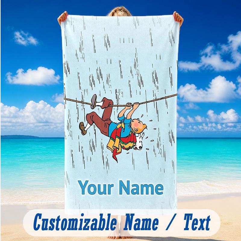Strandtuch mit individuellem Namen und Text, Schnell trocknendes großes Handtuch für Strand und ZuhauseTintin