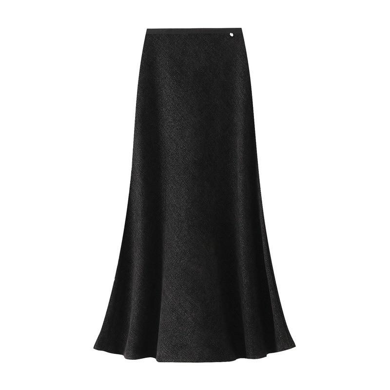 Qooth Mermaid Pencil Skirt Elastic Waist A Line Mid Length Skirt with Decorative Metal Buttons QT2759