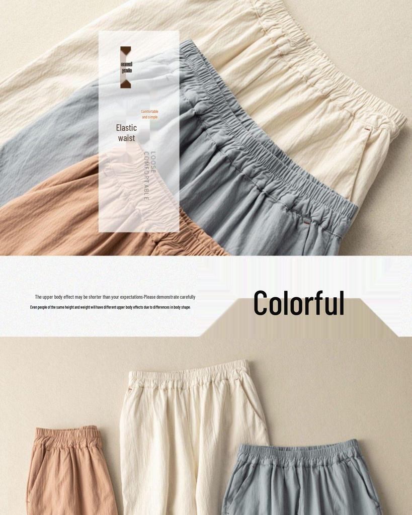 Women's Summer Cotton Linen Embroidered Harem Pants with Artistic Lace Stitching – Casual Nine-Point Bloomers