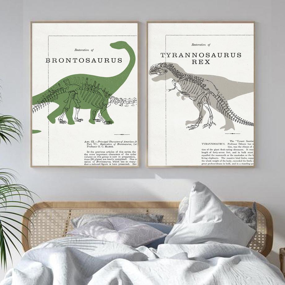 Triceratops Stegosaurus Dinosaur Fossil Vintage Wall Art Canvas Painting Nordic Posters And Prints Wall Pictures Kids Room Decor