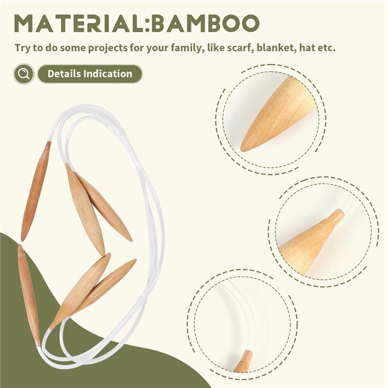 M-Modern-Bamboo Circular Knitting Needles Set Oversize Circular Knitting Needles Jumbo Needles For Chunky Yarn US Size 19, 35, 5