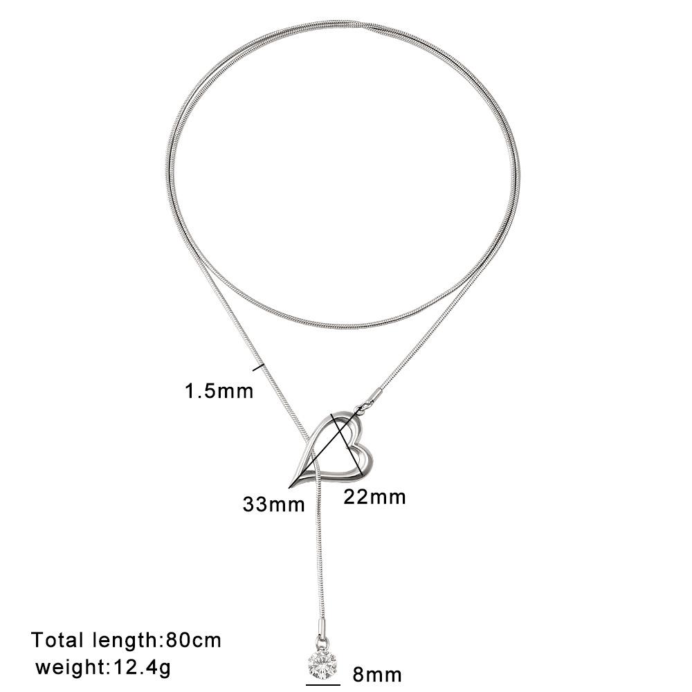 18K Gold Pearl Heart Pendant Zircon Y-Shaped Long Necklace, Double Layer Stackable Titanium Steel