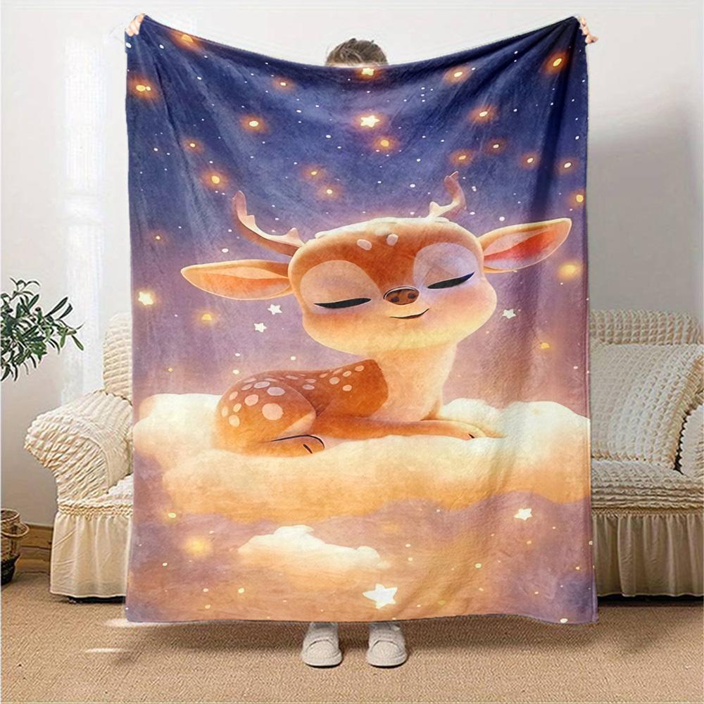 1pc Deer Name Blanket Lightweight Flannel Throw for Sofa Bed Travel Camping Livingroom Office Couch Chair