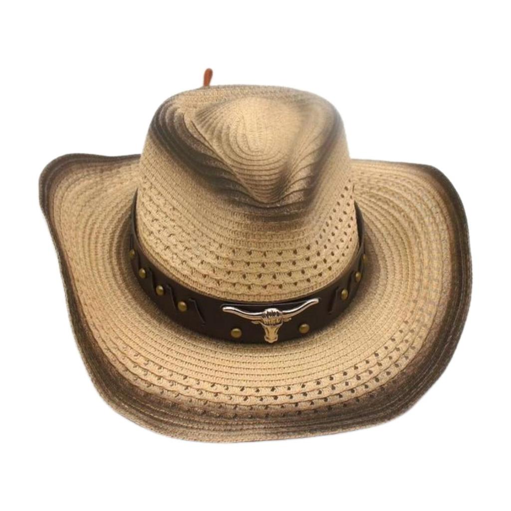 Western Cowboy Straw Hat Men And Women Ethnic Spring And Summer Travel Windproof Sunscreen Straw Hat