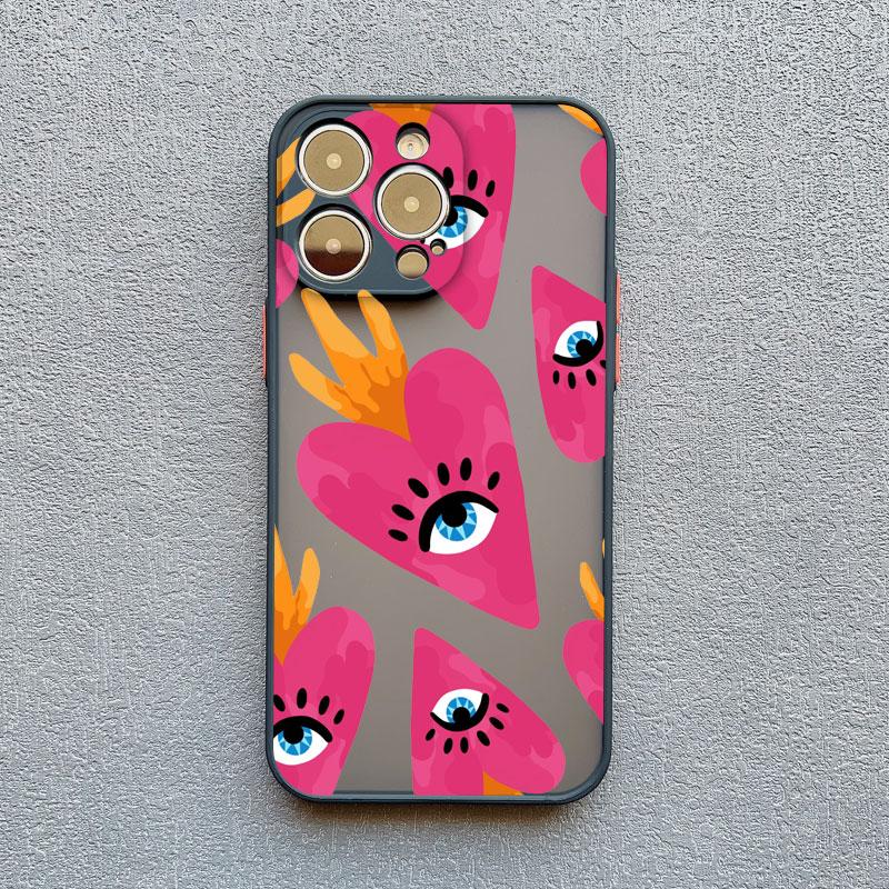 Fashion Lucky Love Heart Evil Eye Print Phone Case for IPhone 16 11 12 13 14 Pro Max Mini 15 14 7 8 Plus SE2 X XR XS Back Covers