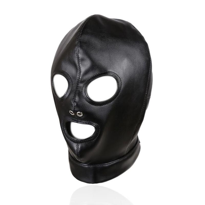 Slave Bdsm Bondage Head Mask PU Leather Hood SM Role Playing Game Erotic Party Mask Fetish Open Mouth and Eye Gimp Adult Sex Toy