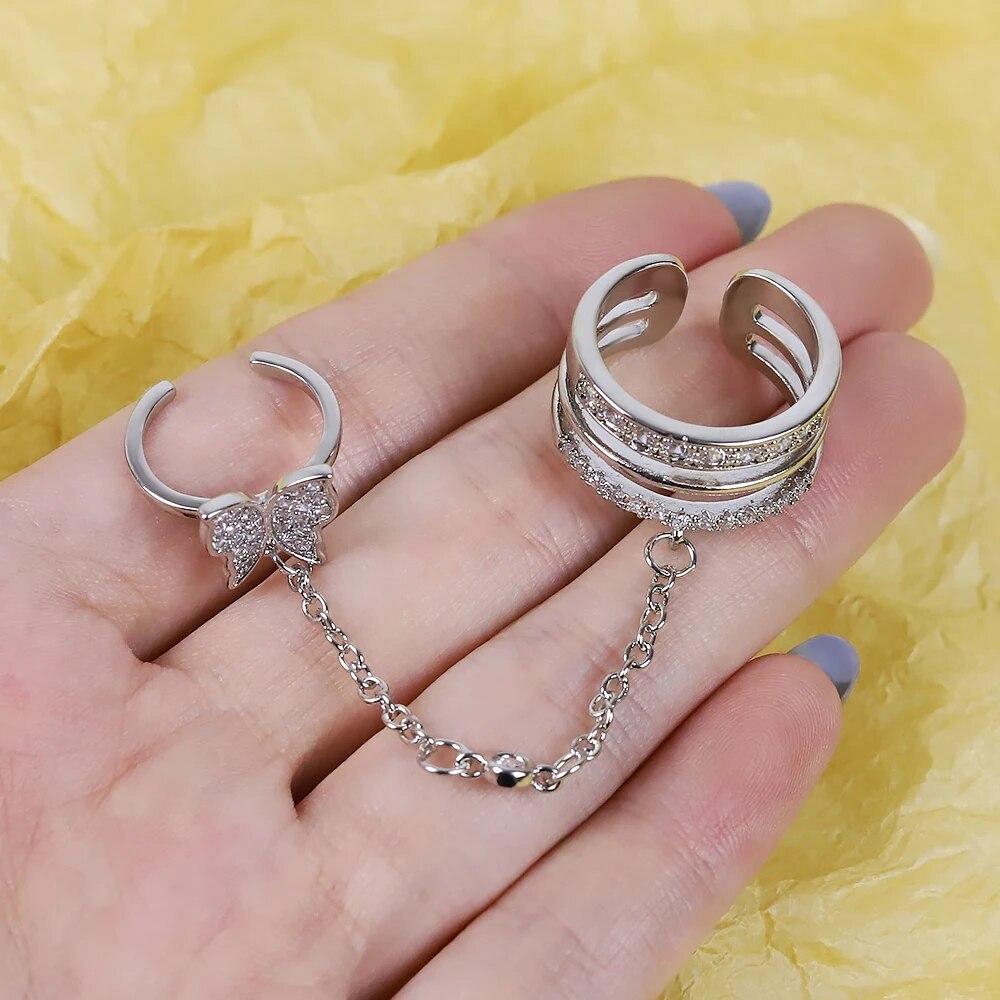 Dubbele Vinger Ketting Ringen voor Vrouwen Ring Set Kwastje Vlinder Kruis Punk Ringen Sieraden Damesmode HipHop Sieraden