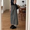 Plus Size High-waisted Slimming A-line Utility Midi Skirt for Women, Summer Versatile Elegant Hip-hugging Long Skirt  Solid Gray Midi Skirt