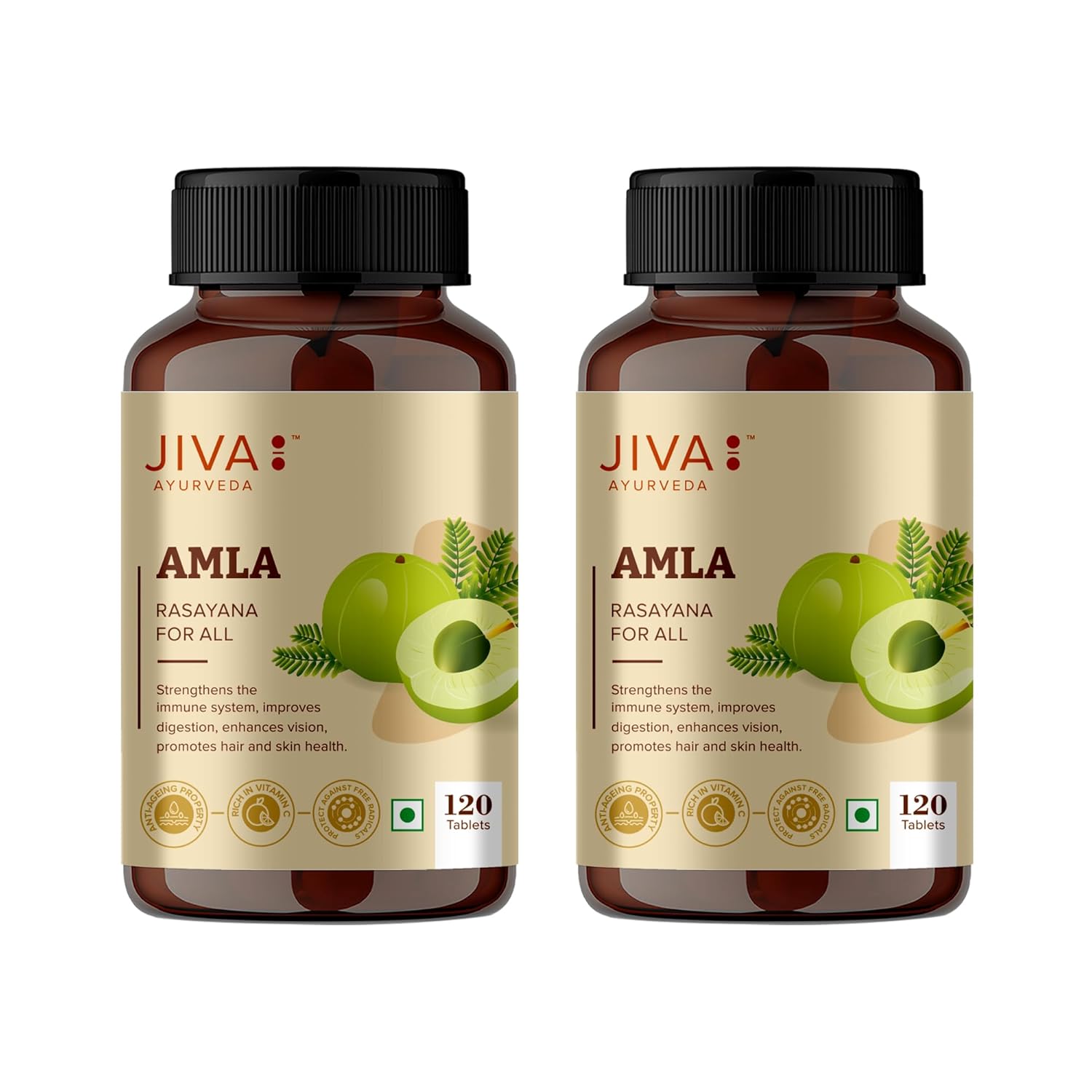 

Jiva Amla Tablets 500mg 120 Tablets X Pack of 2 | Rich In Vitamin C, Antioxidants, Digestion & Vision Support