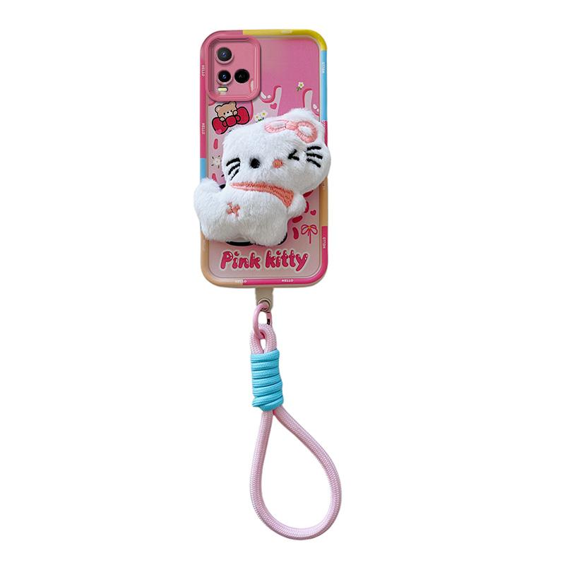 KEYSION Cute 3D Cartoon Plush Case for VIVO Y21 Y21S Y33S Y33T with Lanyard Soft Silicone Shockproof Phone Cover for VIVO T1X