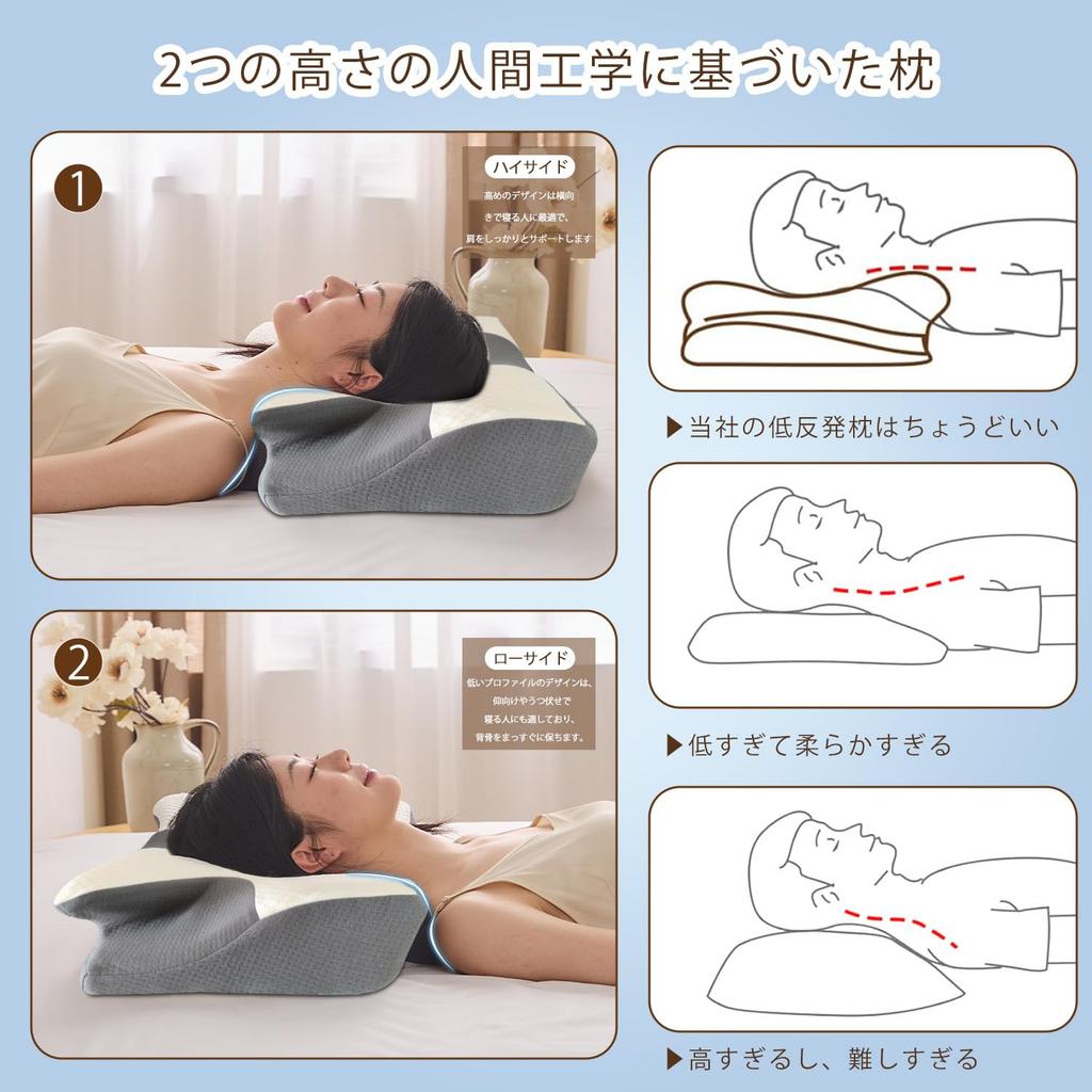 Aicomri Memory Foam Pillow for Neck Pain Relief, Sleep Pillow with Concave Ear and Back Hollow Design, Double Pillowcase, and Adjustable Height.