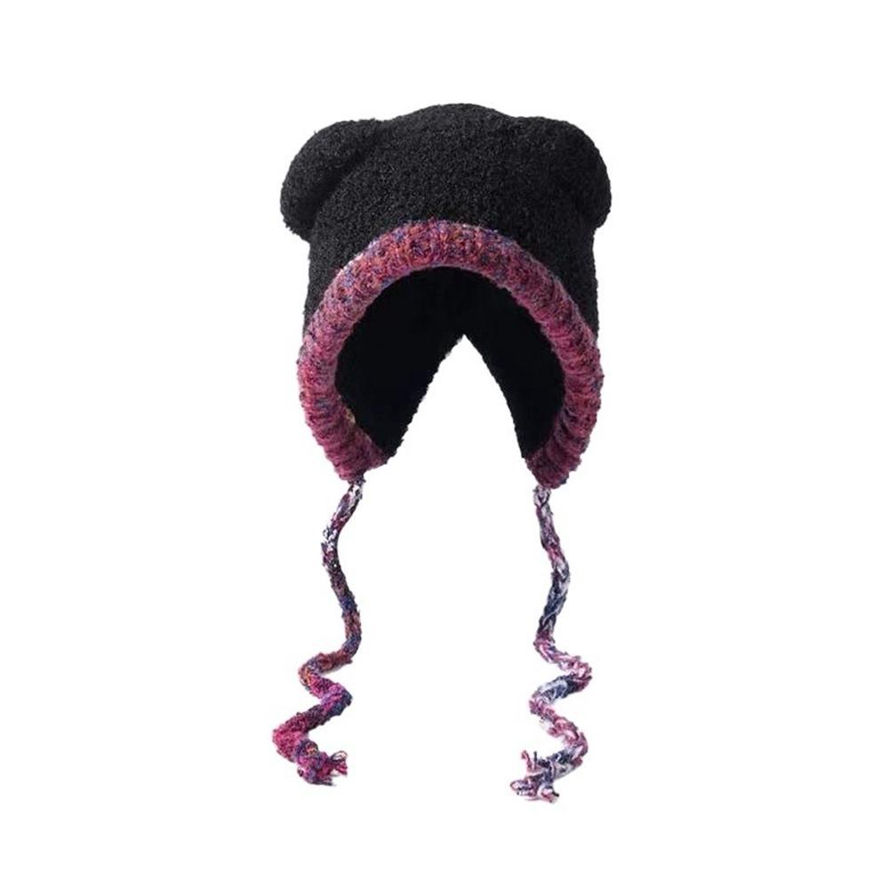 Fashion Bear Ear Knitted Woolen Hat Windproof Thickened Beanies Cap Keep Warm Ear Protection Cap for Women